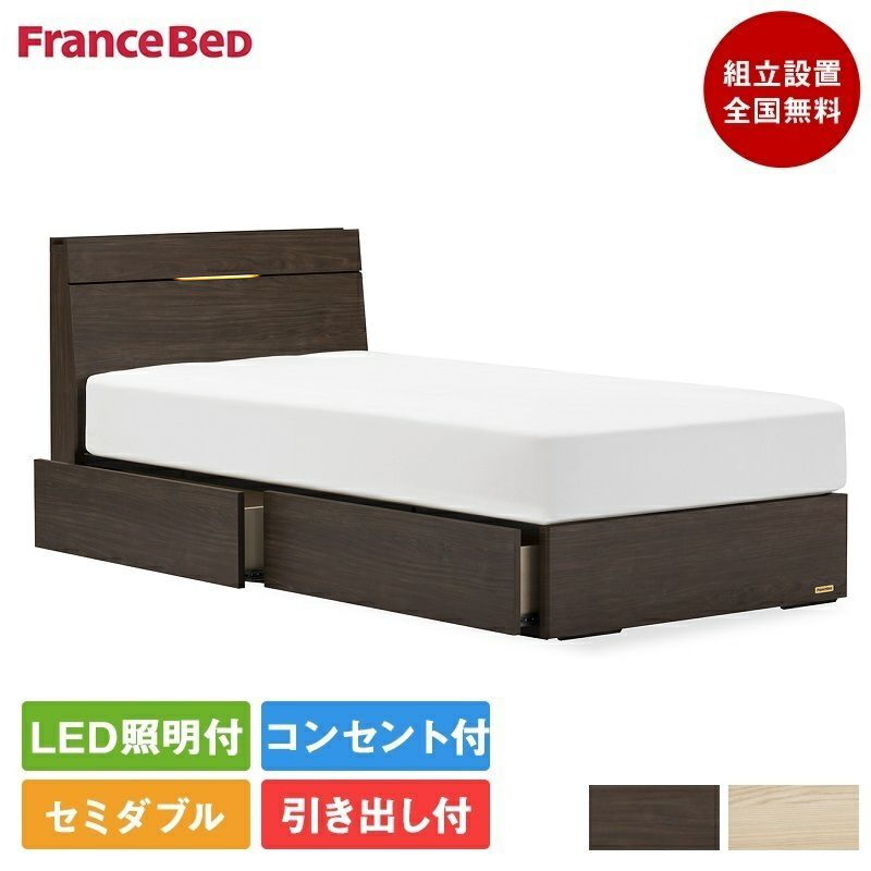 France BeD ベッドフレーム セミダブル コンセント付 d3187 すのこベッド ベッド フランスベッド コンセント 棚付き LED照明